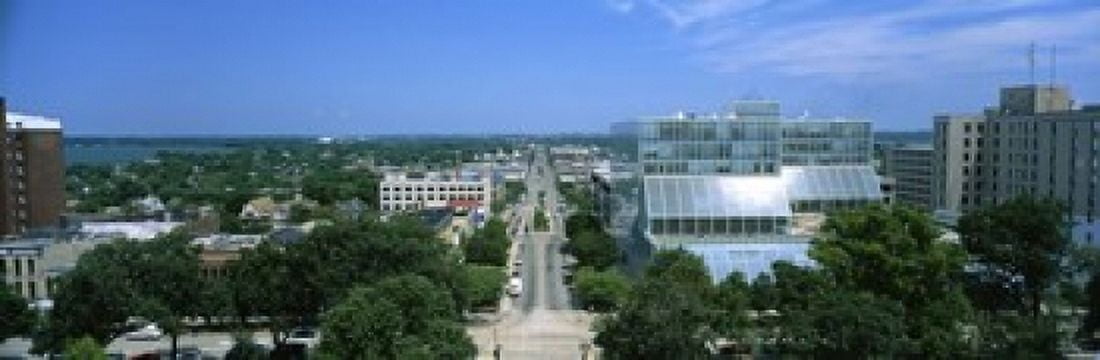 High Angle View Of A City E Washington Ave Madison Wisconsin USA Canvas Art - Panoramic Images (18 x 6)