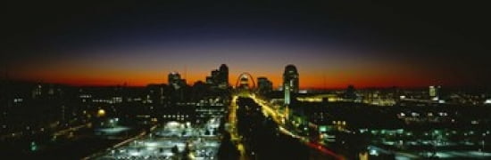 High Angle View Of A City Lit Up At Dawn St Louis Missouri USA Canvas Art - Panoramic Images (36 x 12)