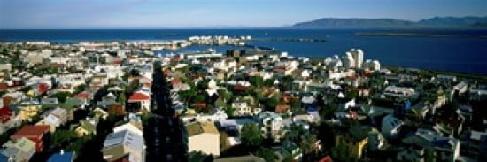 High Angle View Of A City Reykjavik Iceland Canvas Art - Panoramic Images (36 x 13)