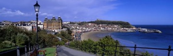 High Angle View Of A City Scarborough North Yorkshire England United Kingdom Canvas Art - Panoramic Images (36 x 12)
