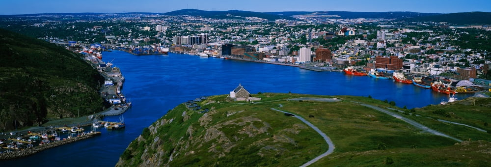 High Angle View Of A City Signal Hill Saint Johns Newfoundland And Labrador Canada Canvas Art - Panoramic Images (27 x 9)