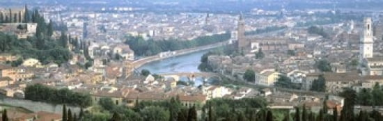 High Angle View Of A City Verona Veneto Italy Canvas Art - Panoramic Images (36 x 12)
