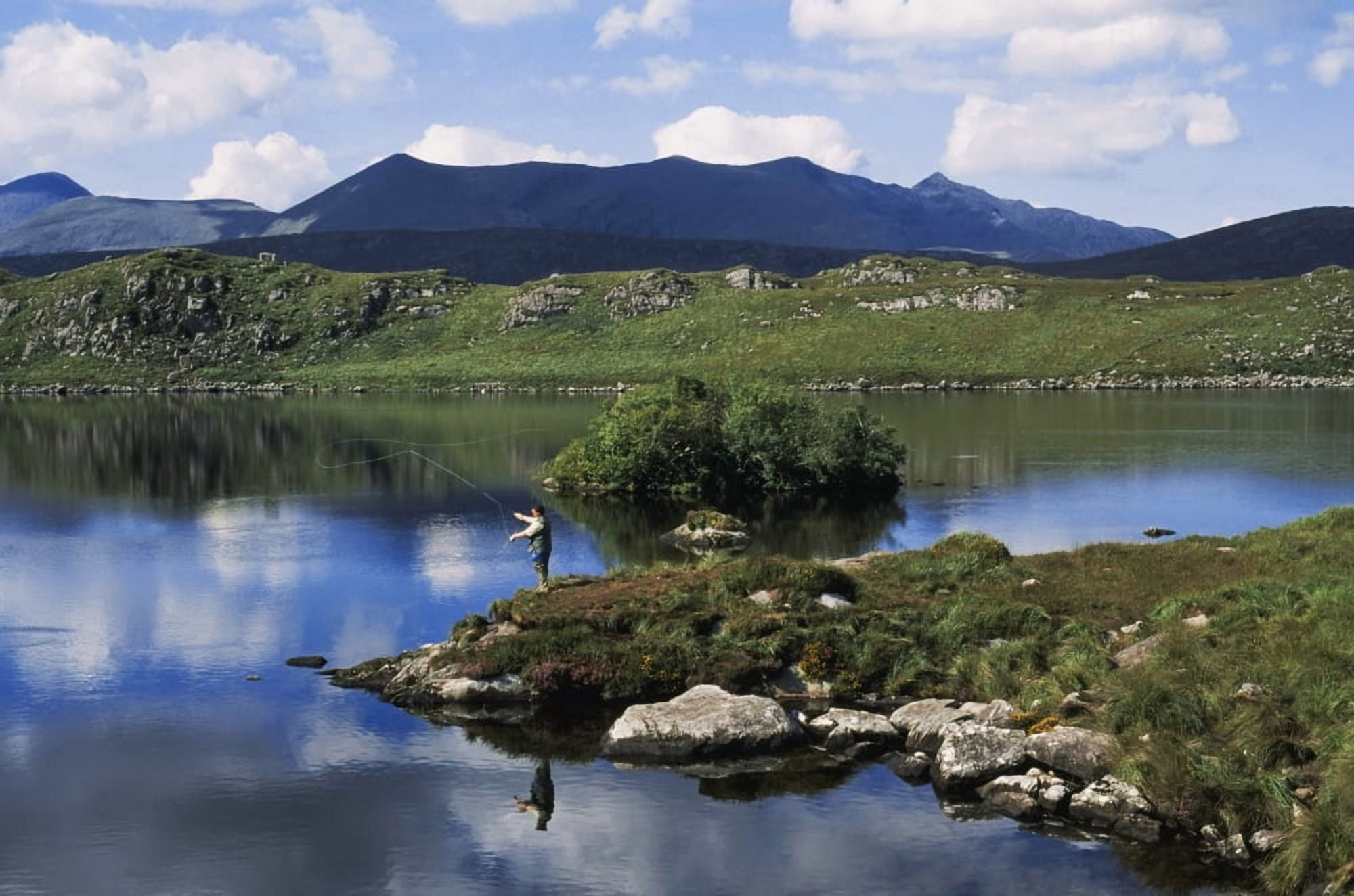 High Angle View Of A Man Fishing In The Lake Barfinnihy Lake Republic Of Ireland Canvas Art - The Irish Image Collection Design Pics (19 x 12)