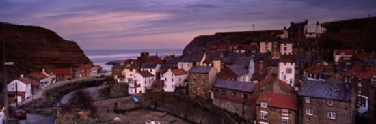 High Angle View Of A Village Staithes North Yorkshire England United Kingdom Canvas Art - Panoramic Images (36 x 12)