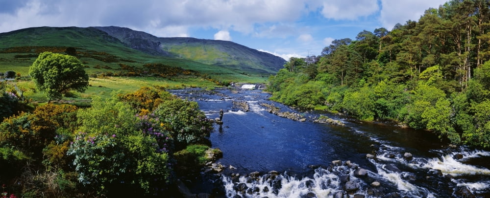 High Angle View Of A Waterfall Aasleagh Falls County Mayo Republic Of Ireland Canvas Art - The Irish Image Collection Design Pics (31 x 12)