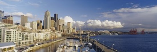 High Angle View Of Boats Docked At A Harbor Seattle Washington State USA Canvas Art - Panoramic Images (36 x 12)