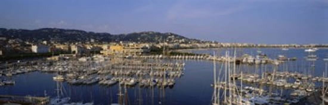 High Angle View Of Boats Docked At Harbor Cannes France Canvas Art - Panoramic Images (18 x 6)