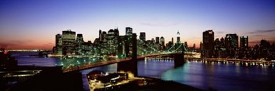High Angle View Of Brooklyn Bridge NYC New York City New York State USA Canvas Art - Panoramic Images (36 x 12)