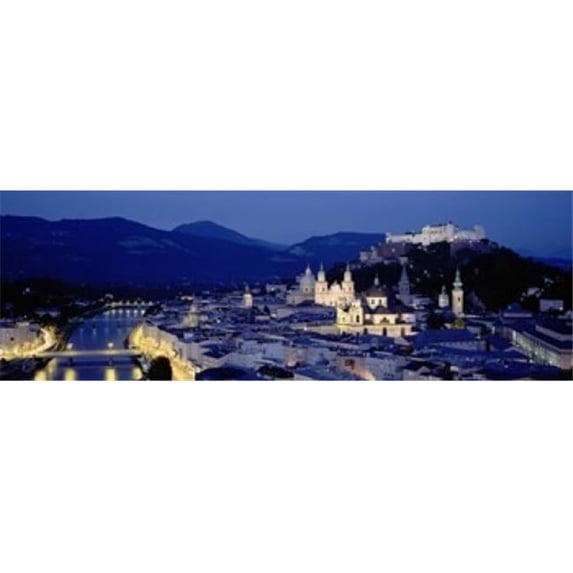 High Angle View Of Buildings In A City Salzburg Austria Poster Print by - 36 x 12
