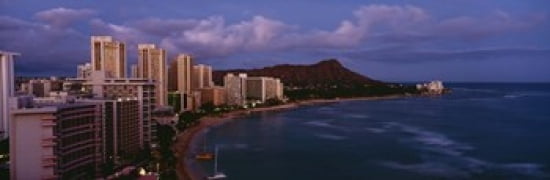 High Angle View Of Buildings On The Beach Waikiki Beach Oahu Honolulu Hawaii USA Canvas Art - Panoramic Images (36 x 12)