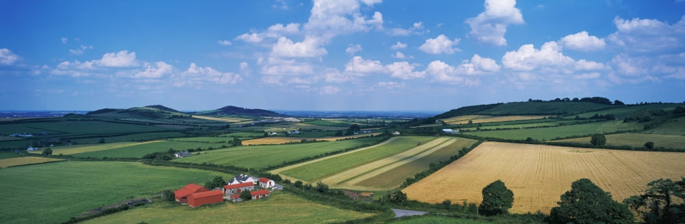 High Angle View Of Fields Stradbally County Laois Republic Of Ireland Canvas Art - The Irish Image Collection Design Pics (34 x 11)