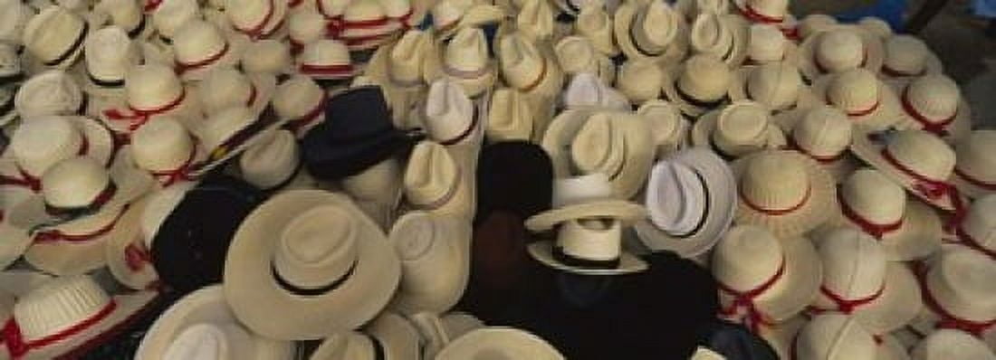 High Angle View Of Hats In A Market Stall San Francisco El Alto Guatemala Canvas Art - Panoramic Images (18 x 7)