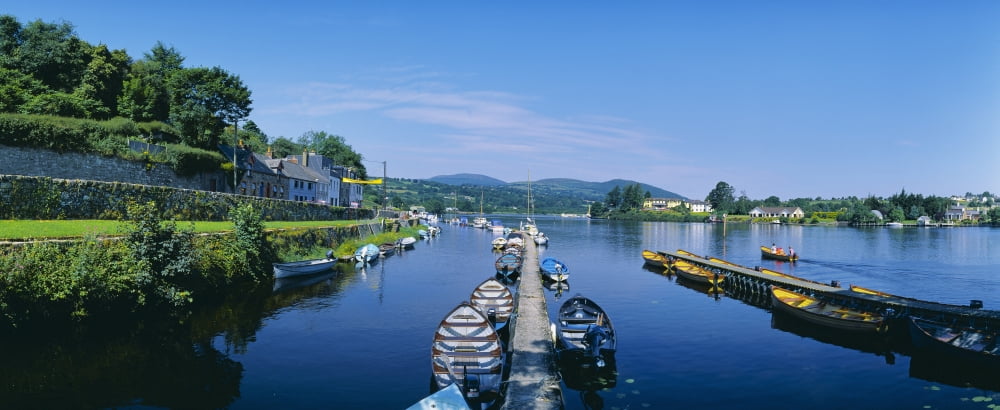 High Angle View Of Rowboats In The River Killaloe River Shannon Republic Of Ireland Canvas Art - The Irish Image Collection  Design Pics (36 x 14)