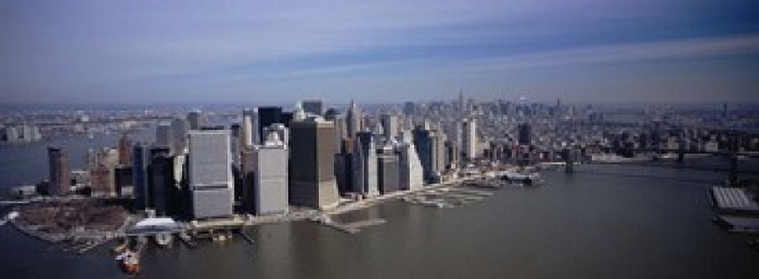 High Angle View Of Skyscrapers In A City Manhattan NYC New York City New York State USA Canvas Art - Panoramic Images (18 x 7)