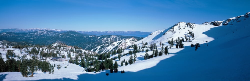 High Angle View Of Snow Covered Mountains Lake Tahoe Nevada USA Canvas Art - Panoramic Images (36 x 12)