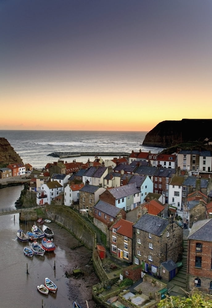High Angle View Of Staithes Townscape North Yorkshire England Uk Canvas Art - John Short Design Pics (11 x 17)