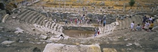 High Angle View Of Tourists In An Ancient Building Ephesus Turkey Canvas Art - Panoramic Images (36 x 12)