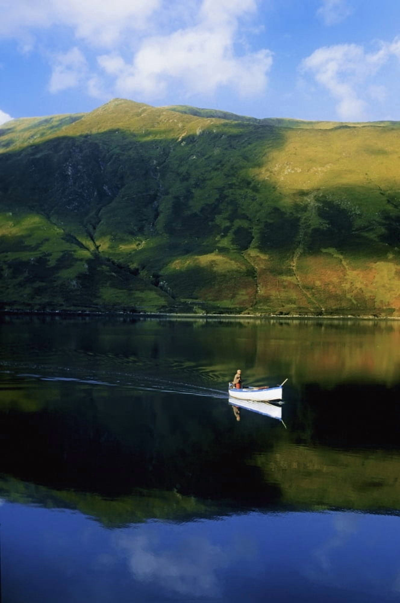 High Angle View Of A Person Boating In A Lake Killary Harbor County Galway Republic Of Ireland Canvas Art - The Irish Image Collection Design Pics (12 x 19)