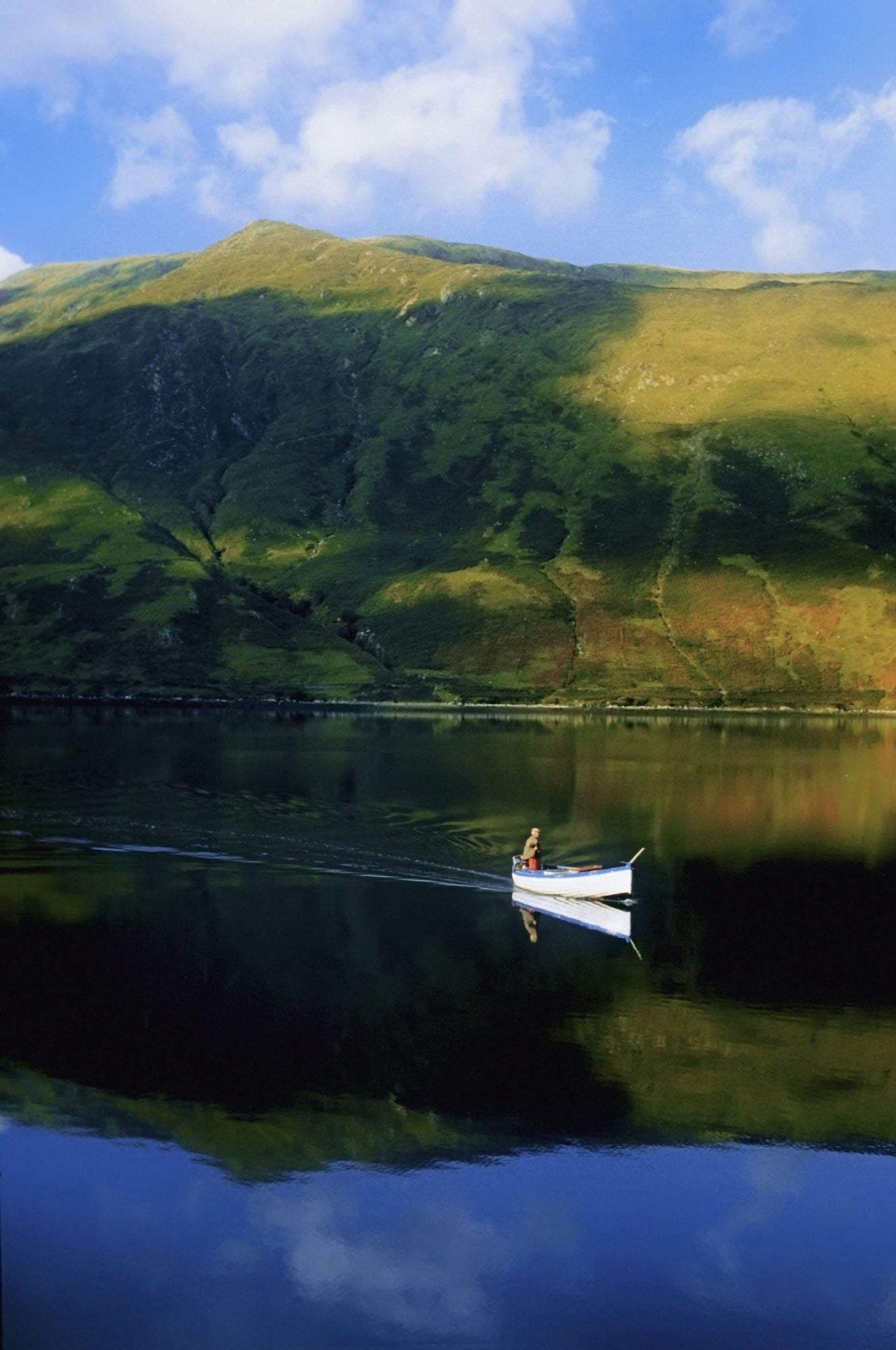 High Angle View Of A Person Boating In A Lake Killary Harbor County Galway Republic Of Ireland Canvas Art - The Irish Image Collection Design Pics (24 x 38)