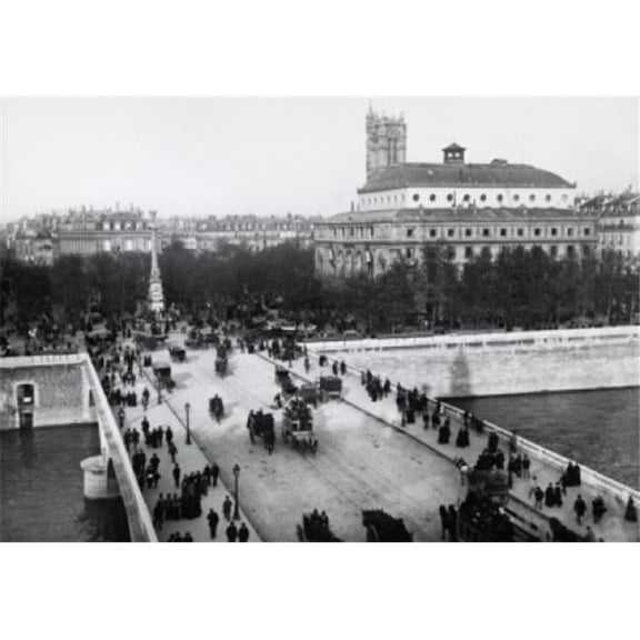High Angle View of a Group of People Walking on a Bridge Saint-Jacques Tower