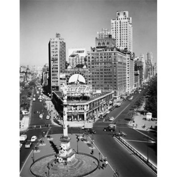 High Angle View of a Town Square Columbus Circle Manhattan New York City New York USA Poster Print - 18 x 24 in.
