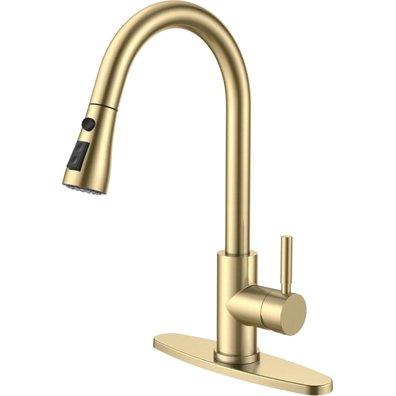 High Arc Brushed Nickel Single Handle Pull Down Sprayer Kitchen Faucet for Sink, Farmhouse RV Camper Bar, Fits 1 or 3 Hole Mount