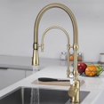 thumbnail image 1 of High Arc Dual-Mode Pull-Down Kitchen Faucet Solid Brass with Porcelain Handle, 1 of 8