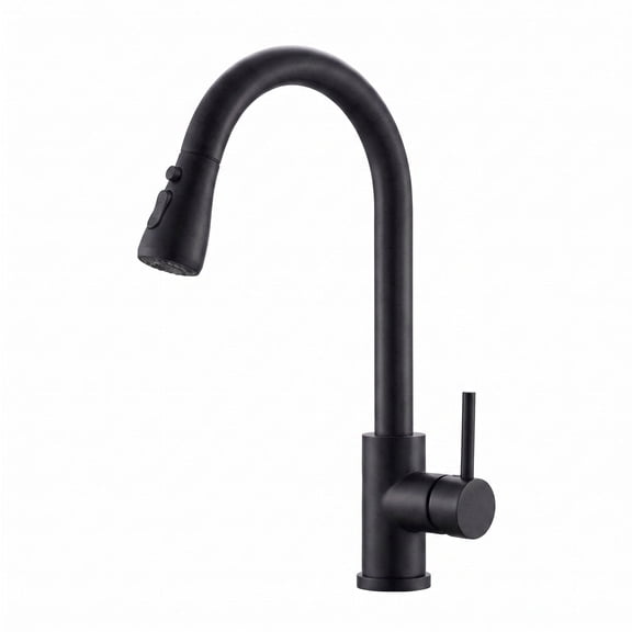 Matte Black High Arc Pull-Down Kitchen Faucet, Single Hole Deck Mounted, 3-Mode Sprayer, 1 Count for RV/Bar/Utility