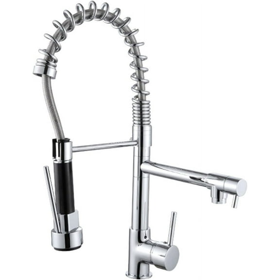 High Arc Spring Kitchen Faucet with Pull Down Sprayer, Single Handle Lever Hot and Cold Water Mixer Tap, Brass 360Rotation Pull-Out Kitchen Sink Faucet
