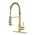 thumbnail image 1 of High Arc Spring Kitchen Sink Faucet with Pull Down Sprayer and Deck Plate Brushed Gold, 1 of 7