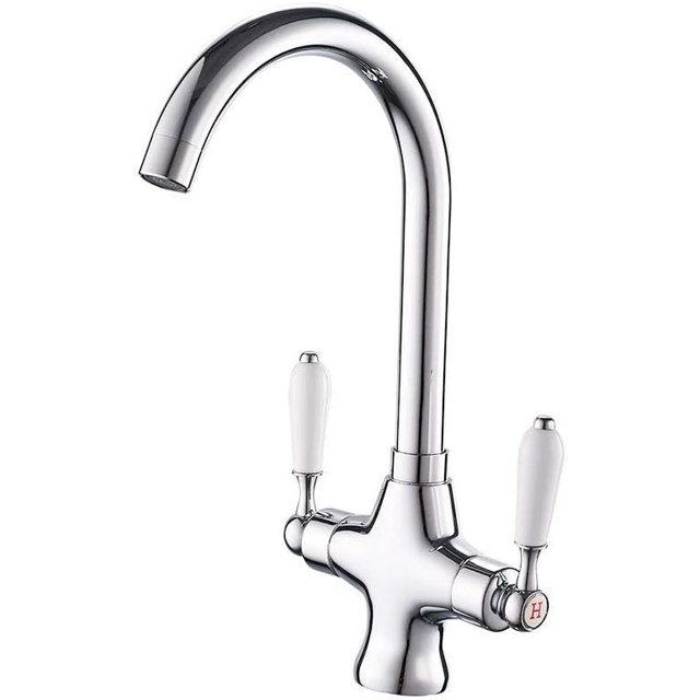 High Arch Kitchen Sink Faucet Double Lever Commercial Ceramic Handles