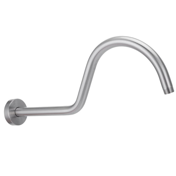 High Arch S-Shape Gooseneck Shower Head Extension Arm Pipe 17 inches / 43.2 cm Stainless Steel Brushed Shower Arm Wall Mounted with Decorative Cover Flange NPT 1/2 American Standard Threaded Joint