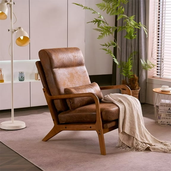 High Back Accent Chair, Bronzing Cloth Upholstered Armchair with Lumbar Pillow, Modern Lounge Chair for Bedroom Living Room Office, Orange