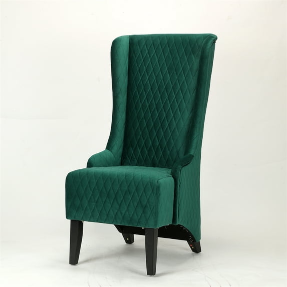 High Back Accent Chair Fabric Dining Chair, Wide Wing Back Chair Side Chair Retro Sofa Chair, Deep Seat Chair with Sturdy Black Wood Legs for Bedroom, Living Room and Restaurant, Retro Green