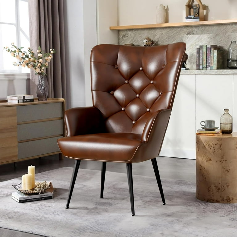 High Back Accent Chair, Modern Mid Century Armchair with Metal