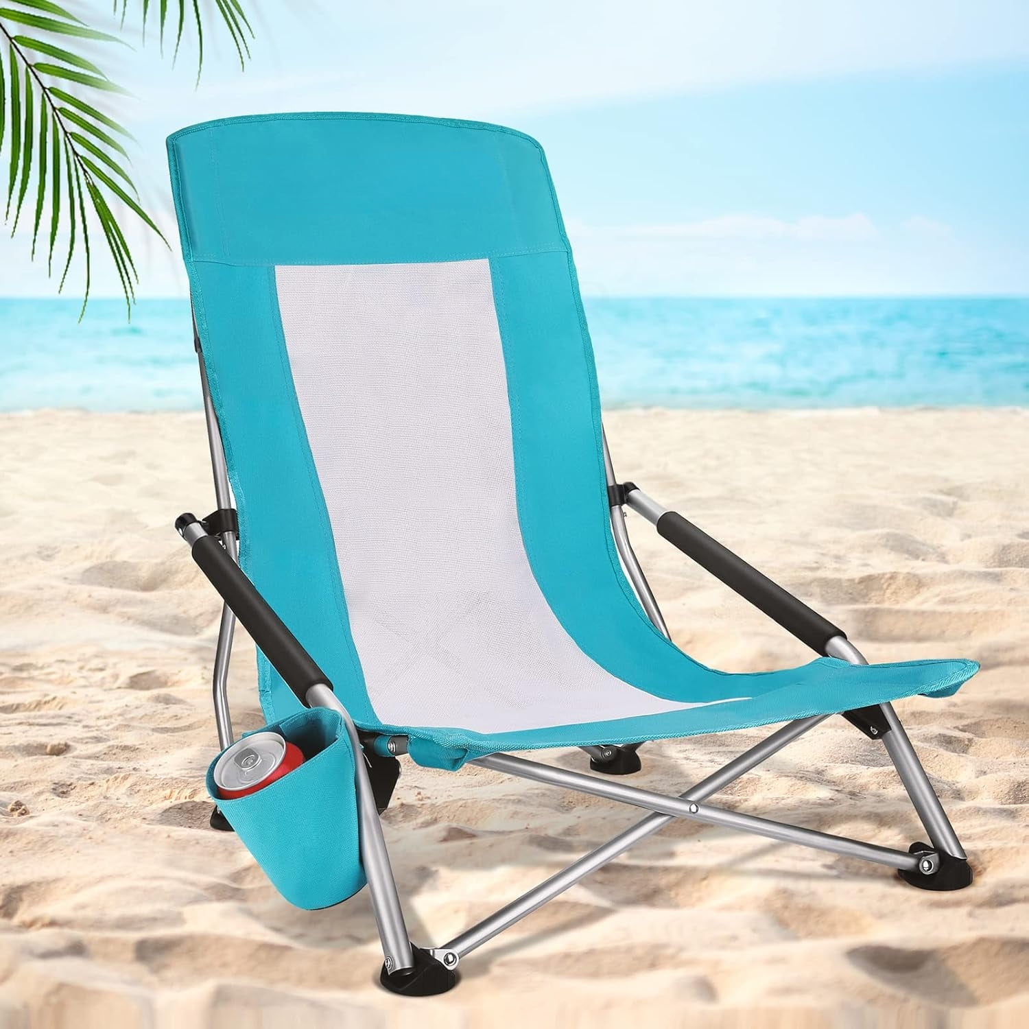 Portable Camping Adult Sleeping Chair Foldable Beach Chair W/ Side Pocket Carry Bag