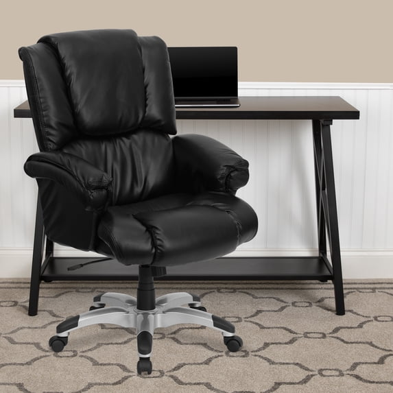 High Back Black LeatherSoft OverStuffed Swivel Ergonomic Office Chair with Arms