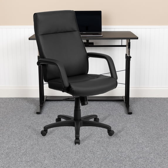 High Back Black LeatherSoft Swivel Ergonomic Office Chair w/ Memory Foam Padding