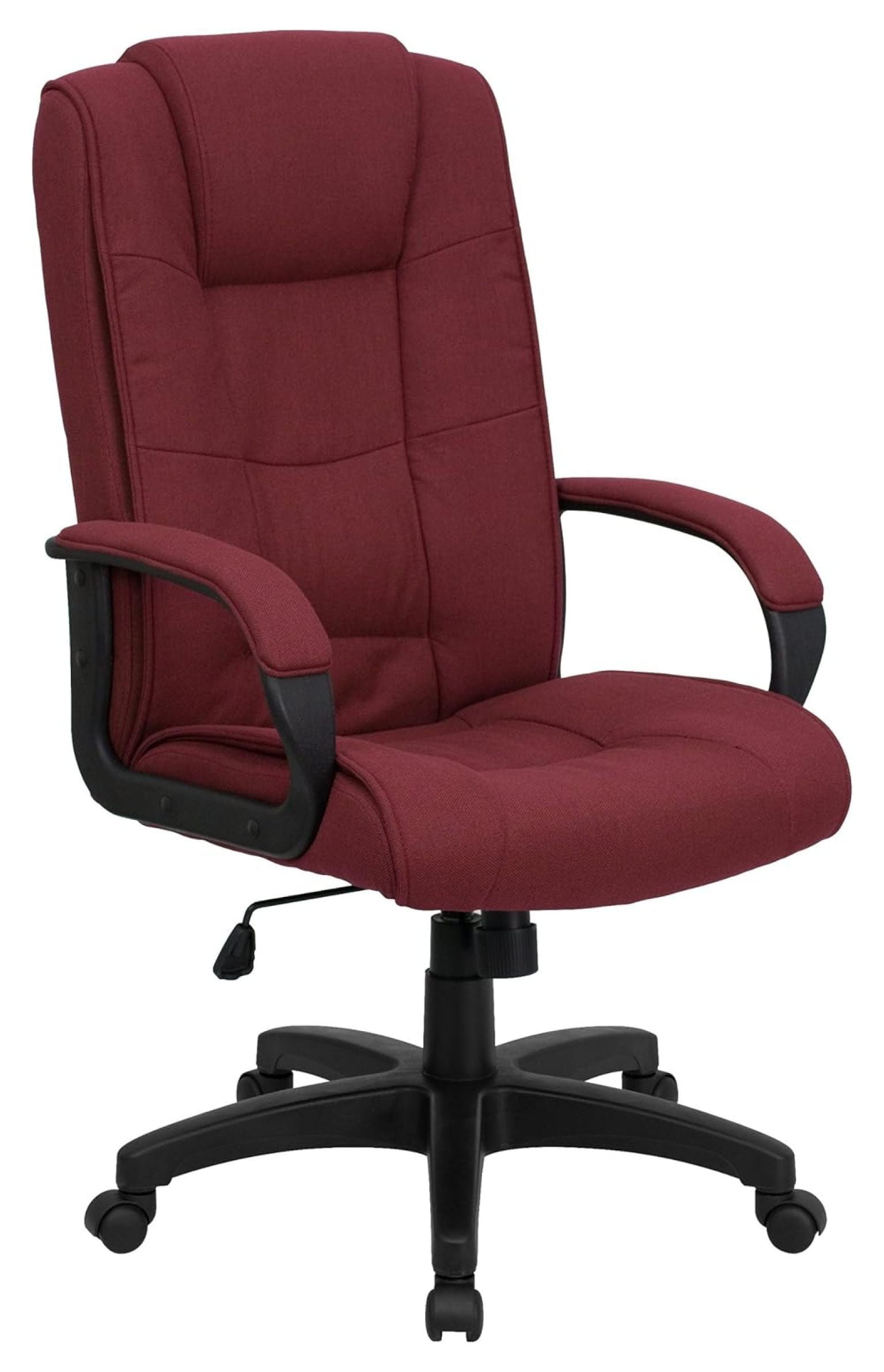 High Back Burgundy Fabric MultiLine Stitch Swivel Office Chair with
