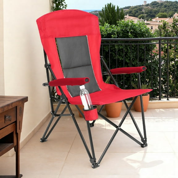 High Back Camping Chair Heavy Duty 250LBS - Oversized Portable Folding Chair with Cup Holder, Perfect for Camping, Tailgating, Beach (Red)