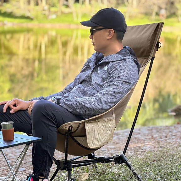 High Back Camping Chair, Oversized Comfort Design Collapsible Camp Chair with Pillow (Brown)