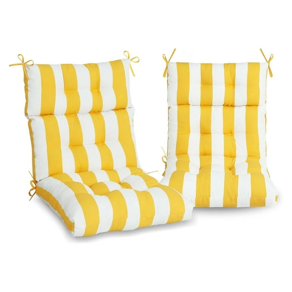 High Back Chair Cushions Set of 2, Adirondack Chair Cushion with Waterproof, Rocking Chair Cushion for Outdoor Patio, Garden Porch 45”x 22”x 4(yellow white）