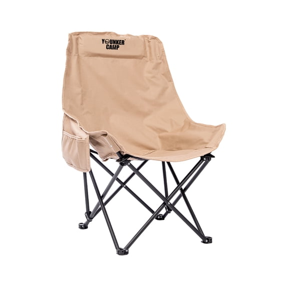 High Back Chair Foldable, Portable Folding Chair with Side Storage Bag, Indoor and Outdoor Available, Khaki