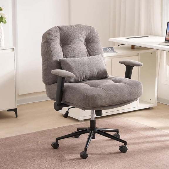 High Back Criss Cross Chair with Adjustable Armrest，Cross Legged Office Chairs with Wheels and Wide Seat Morden Swivel Vanity Chair for Home Office, Gray