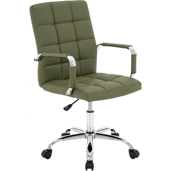 High Back Desk Chair, Modern PU Leather Home Office Task Chair with Arms, Adjustable Swivel Computer Executive Chair with Wheels (Olive Green)