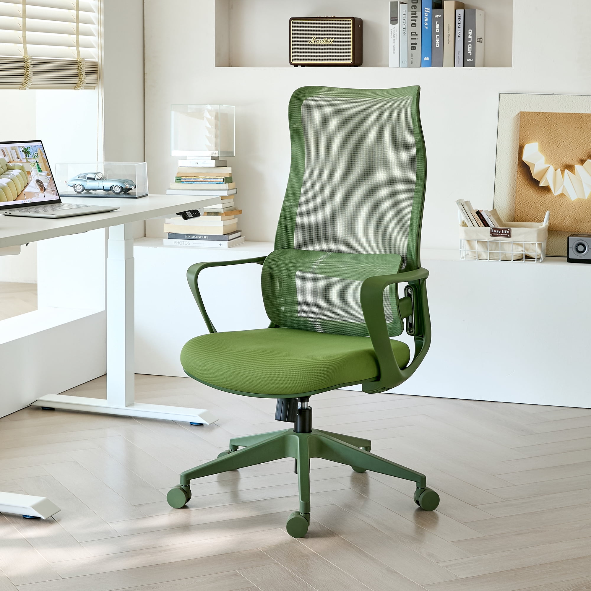 High Back Ergonomic Mesh Office Chair 350LBS,7-Level Adjustable Aluminum Lumbar Support,Fireproof Molded Foam Rocking Computer Desk Chair for Home Office