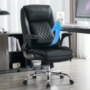 High Back Ergonomic Office Chair with Adjustable Lumbar Support, Ergonomic Home Office Desk Chair w/Wheels PU Leather Computer Chair Executive Office Chair with Flip-Up Arms(Black)