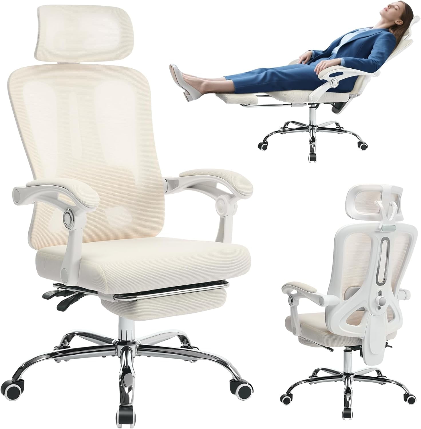 High-Back Ergonomic Office Chair with Mesh, Footrest & Lumbar Support, 350 Lb Capacity Adjustable Desk Chair for Home/Gaming