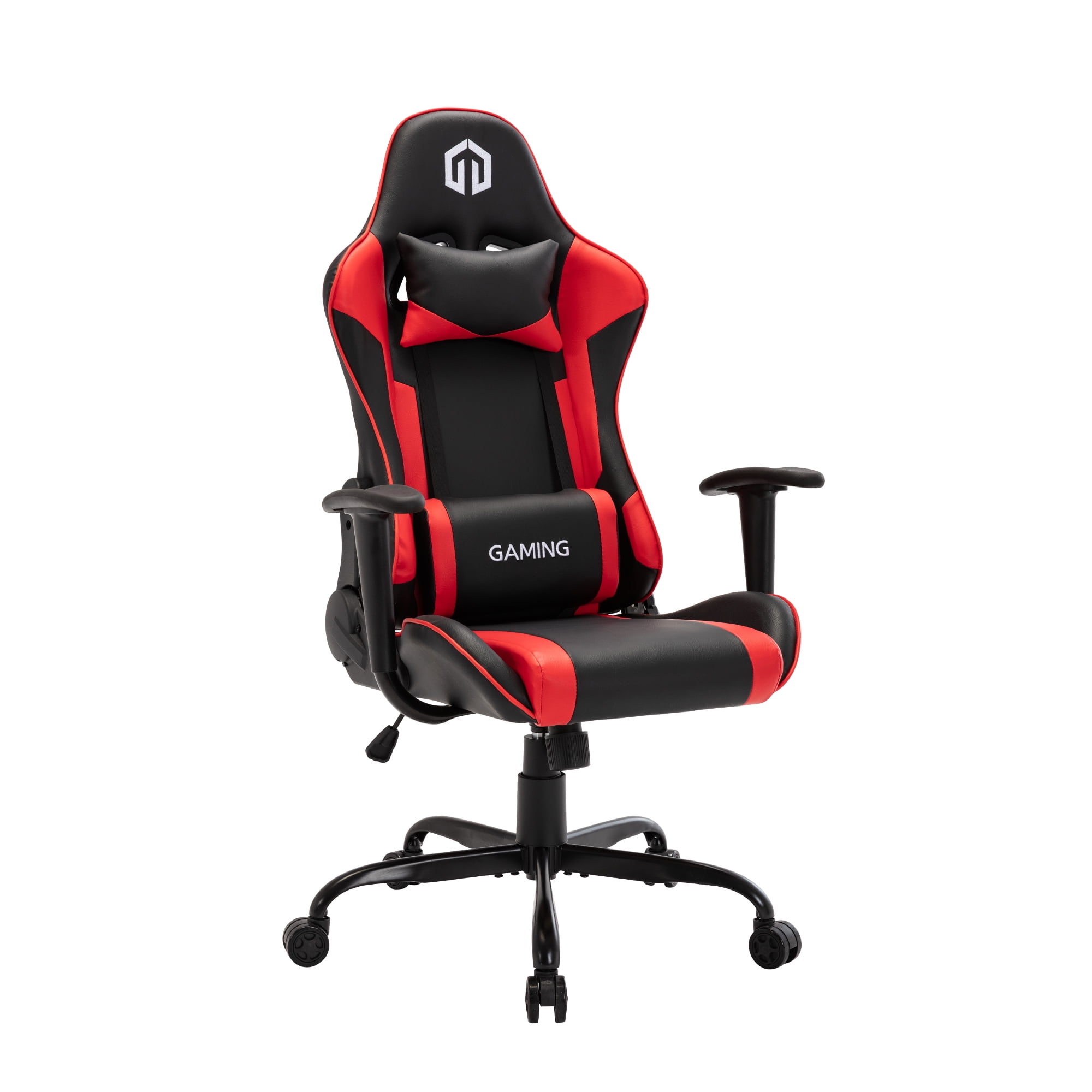Red and Black Ergonomic Faux Leather Gaming Chair with Fixed Arms