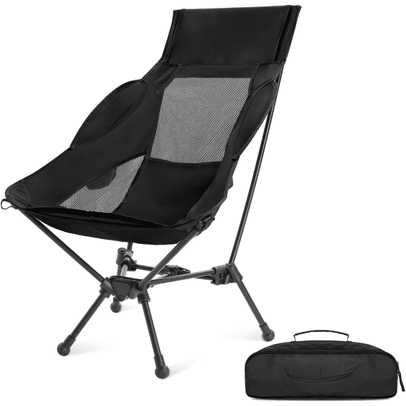 High Back Folding Camping Chair, 330lbs Portable Compact Chair with Wide Seat & Ergonomic Back Support (Black)